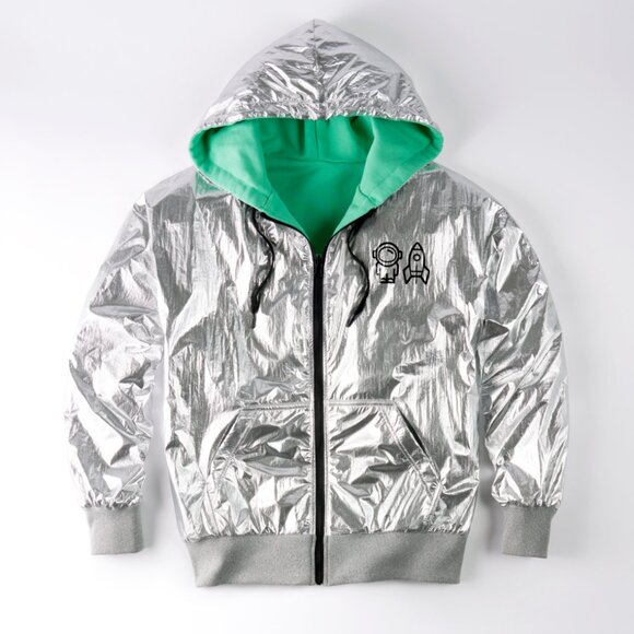 The SpoiledChild Jeremy Scott Chrome Silver Hoodie Hooded Zip Sweatshirt Jacket - Picture 2 of 16